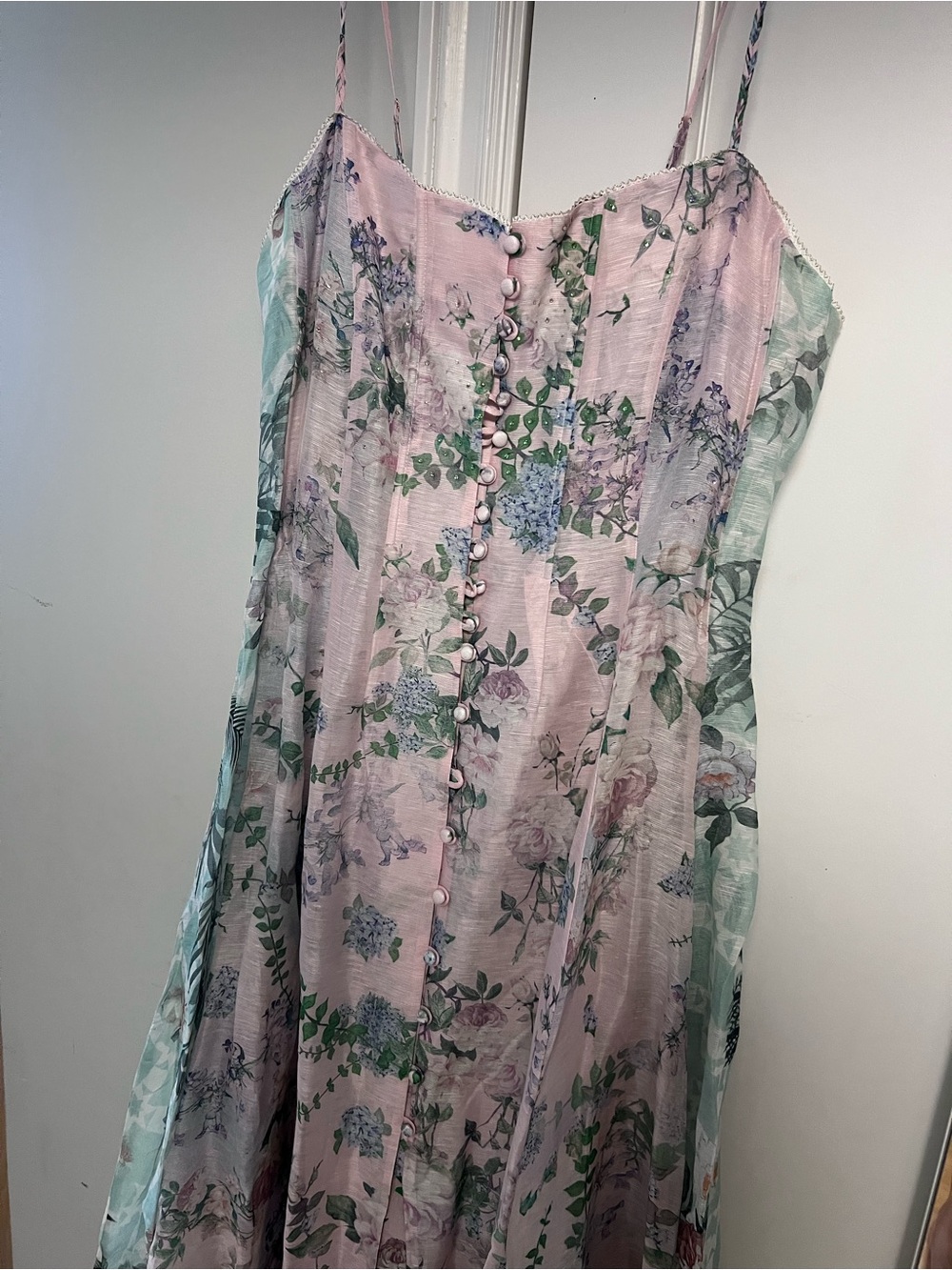 Rare Camilla Pastel Floral Spaghetti-Strap Midi Dress in Cream, Green, Blue - Picture 12 of 15